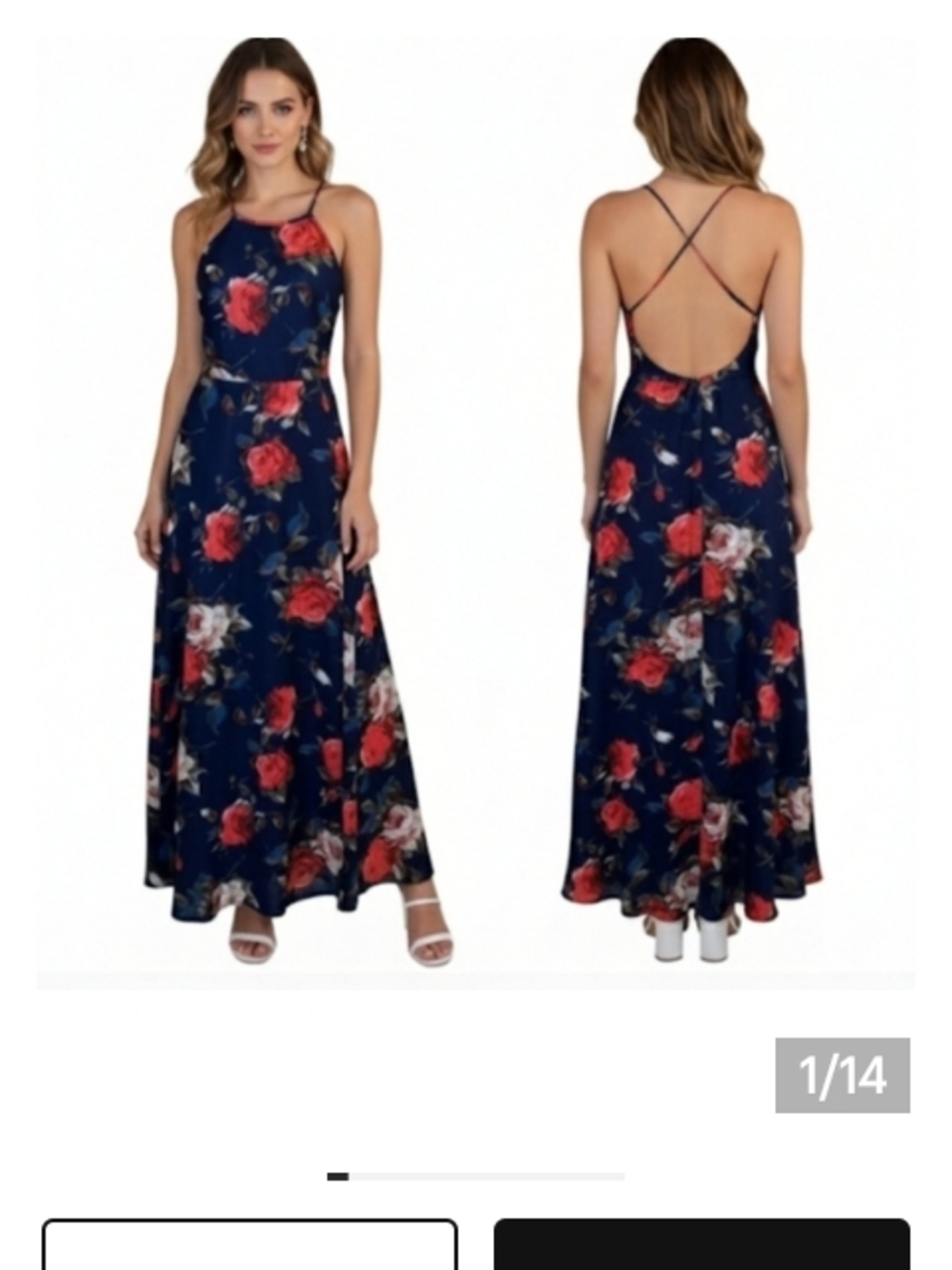 Lulu's Navy Floral Halter Maxi with Red Roses